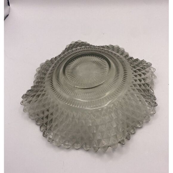 Indiana Glass Clear/Gray Diamond Point Cut Glass Round Candy Dish Ruffled Edge‎ - Picture 5 of 5